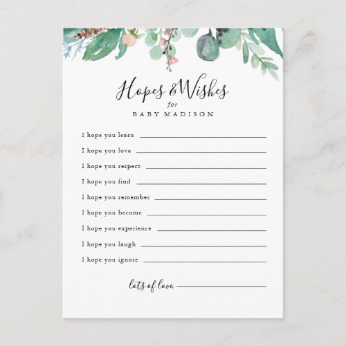 Tropical Floral Baby Shower Hopes  Wishes Card