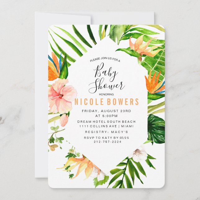 Tropical Floral Baby Shower Invitation (Front)