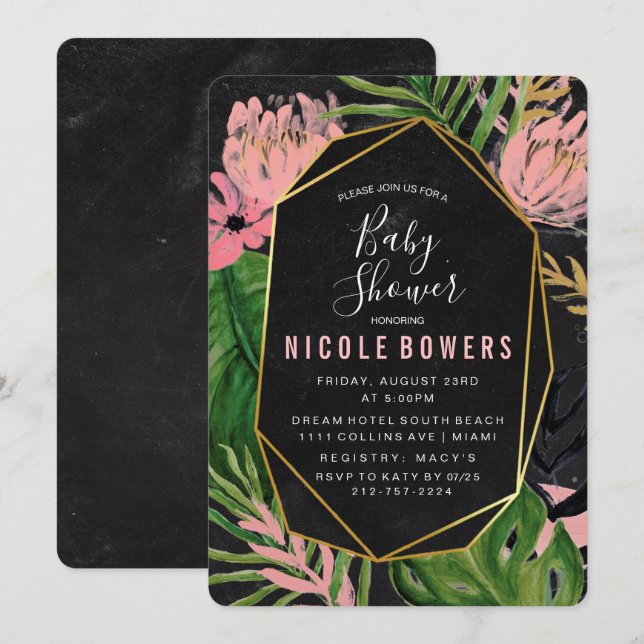 Tropical Floral Baby Shower Invitation (Front/Back)