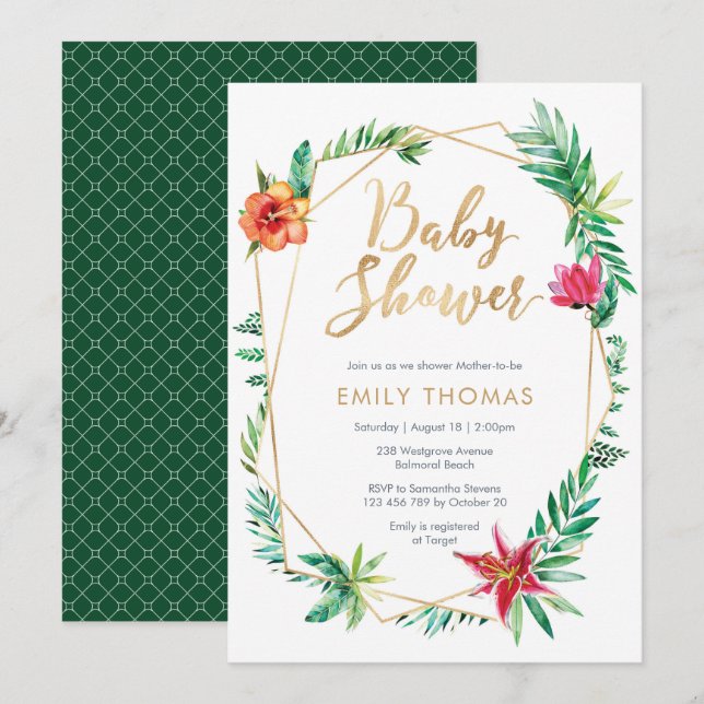 Tropical floral Baby Shower Invitation - neutral (Front/Back)