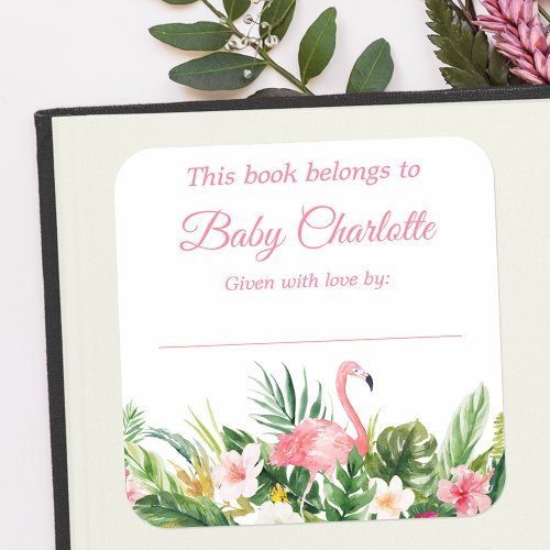 Tropical Floral Baby Shower Pink Bookplate Labels