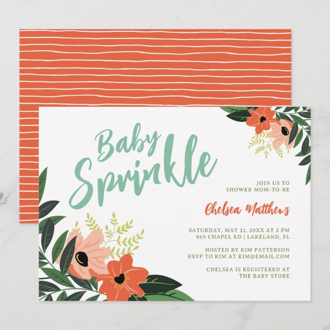 Tropical Floral Baby Sprinkle Invitation (Front/Back)