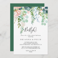 Tropical Floral BabyQ Baby Shower Barbecue Invitation