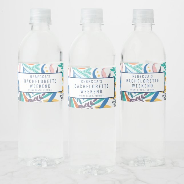 Tropical Floral Beach Bachelorette Weekend Getaway Water Bottle Label (Bottles)