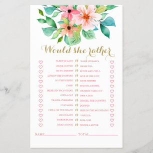 Tropical floral beach bridal shower Game Flyer