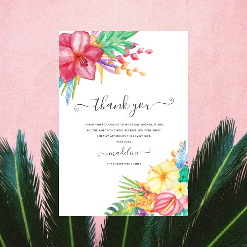 Tropical Floral Beach Bridal Shower Thank You Card