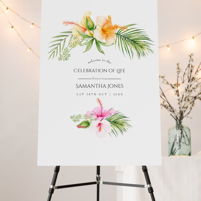 Tropical Floral Beach Celebration of Life Welcome Foam Board (In Situ (Stand))