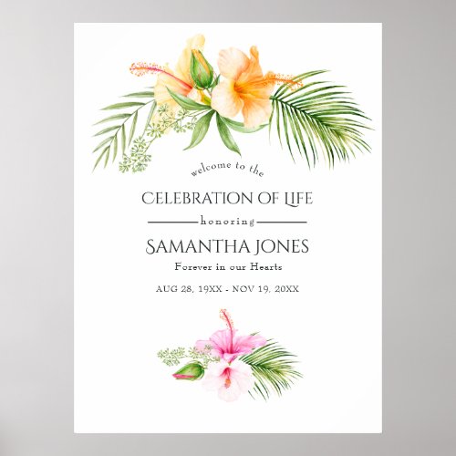 Tropical Floral Beach Celebration of Life Welcome Poster