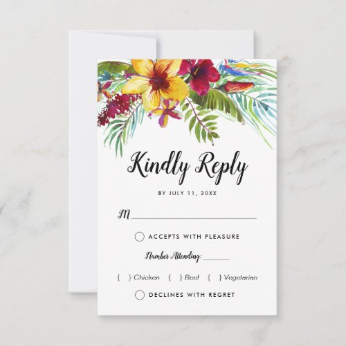 Tropical Floral Beach Food Choice Wedding RSVP Card