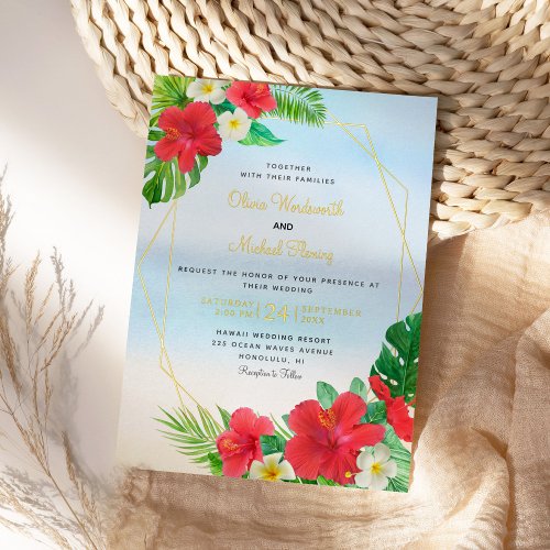 Tropical Floral Beach Gold Foil Wedding Foil Invitation