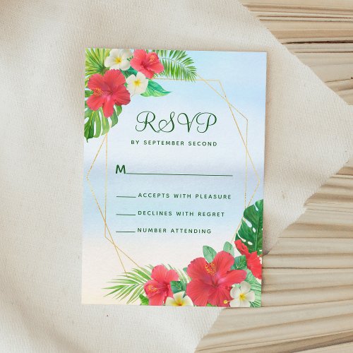 Tropical Floral Beach Gold Wedding RSVP