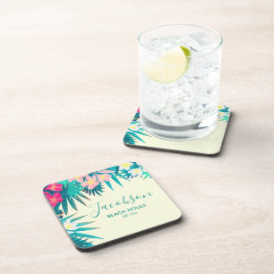 Tropical Floral Beach House Family Summer Vacation Beverage Coaster
