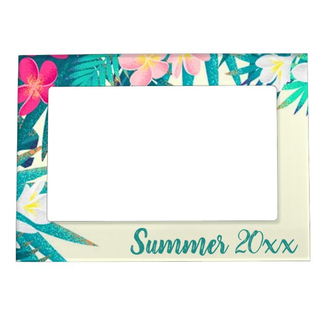 Tropical Floral Beach House Family Summer Vacation Magnetic Frame (Front)