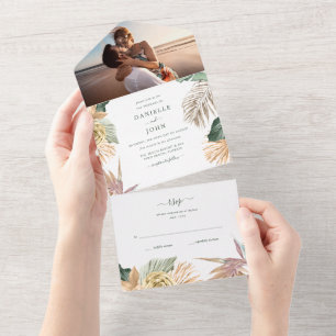Tropical Floral Beach Photo Wedding RSVP All In One Invitation
