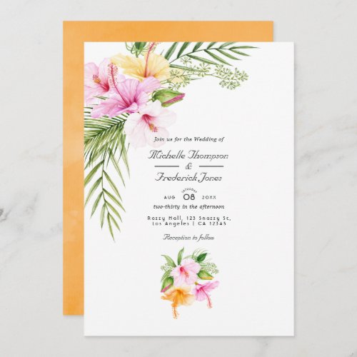 Tropical Floral Beach  QR Code RSVP Wedding  Invitation