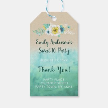 Tropical Floral Beach Sweet 16 Birthday Gift Tags by MaggieMart at Zazzle