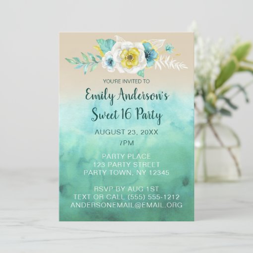 Tropical Floral Beach Theme Sweet 16 Birthday Invitation Zazzle