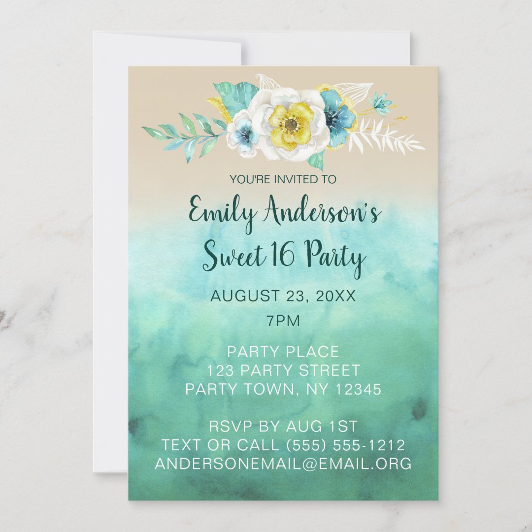Tropical Floral Beach Theme Sweet 16 Birthday Invitation Zazzle