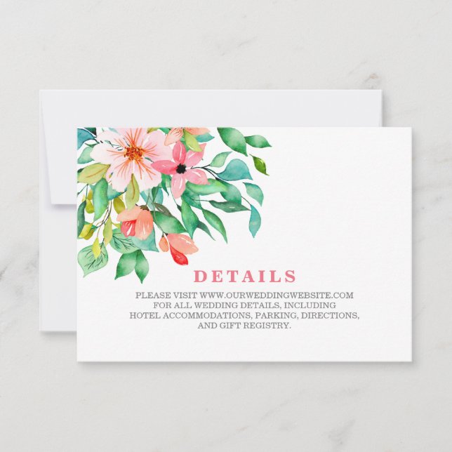 Tropical floral beach wedding Details RSVP Card (Front)