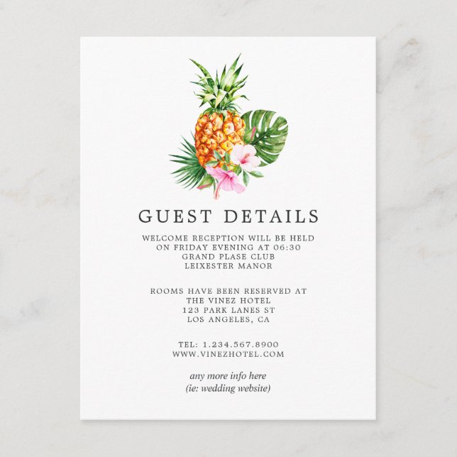 Tropical Floral Beach Wedding Guest Details Enclosure Card (Front)