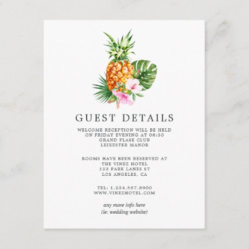 Tropical Floral Beach Wedding Guest Details Enclosure Card