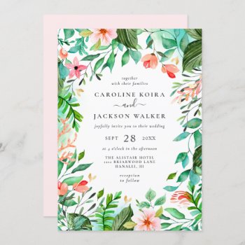 Tropical Floral Beach Wedding Invitation by dulceevents at Zazzle