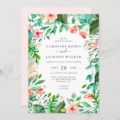 Tropical Floral Beach Wedding Invitation