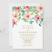 Tropical floral beach wedding Invitation (Front)