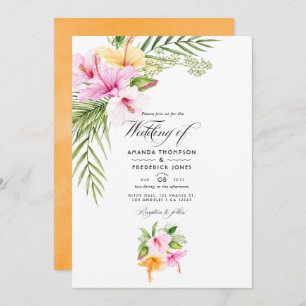 Tropical Floral Beach Wedding Photo Invitation