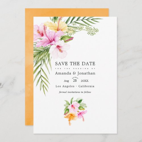 Tropical Floral Beach Wedding Photo Save The Date