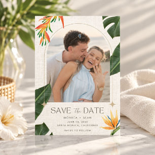 Tropical Floral Beach Wedding Photo  Save The Date