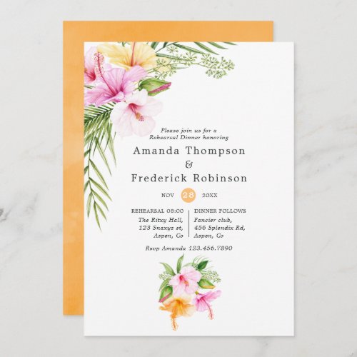 Tropical Floral Beach Wedding Rehearsal Dinner Invitation