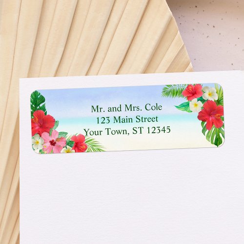 Tropical Floral Beach Wedding Return Address Label