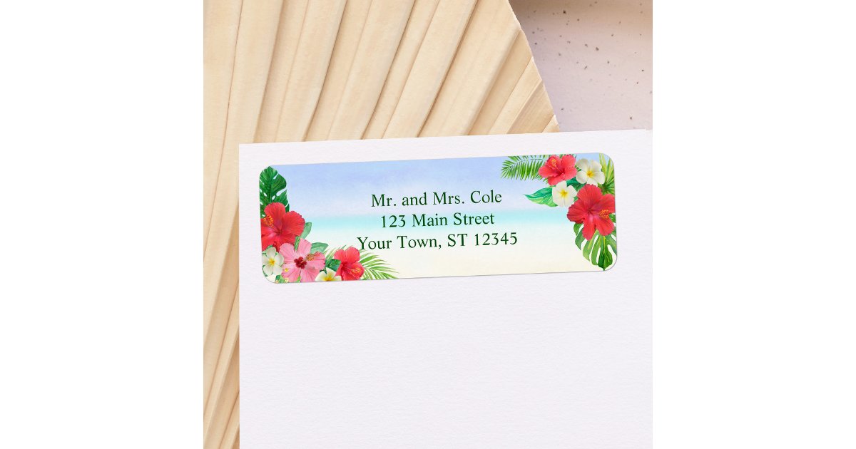 Tropical Floral Beach Wedding Return Address Label | Zazzle