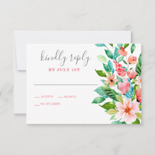 Tropical Floral beach Wedding RSVP Card
