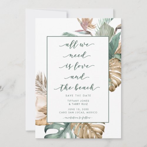 Tropical Floral Beach Wedding Save the Date
