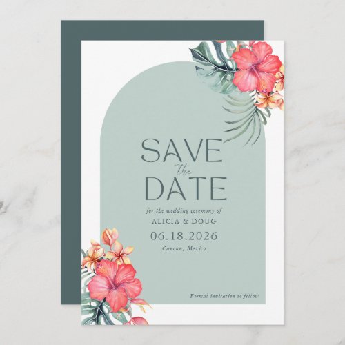 Tropical Floral Beach Wedding Save The Date