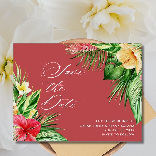 Tropical Floral Beach Wedding Save the Date Announcement Postcard