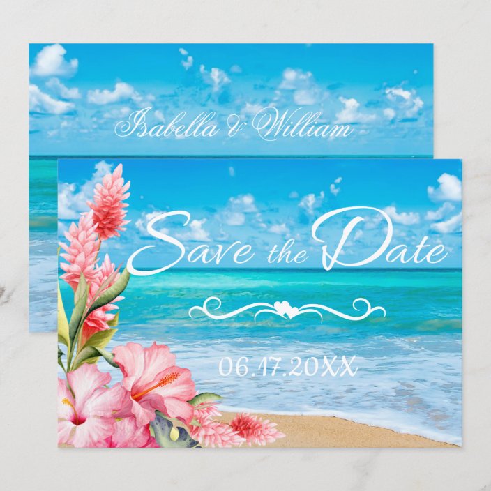 Tropical Floral Beach Wedding Save the Date Invitation | Zazzle.com