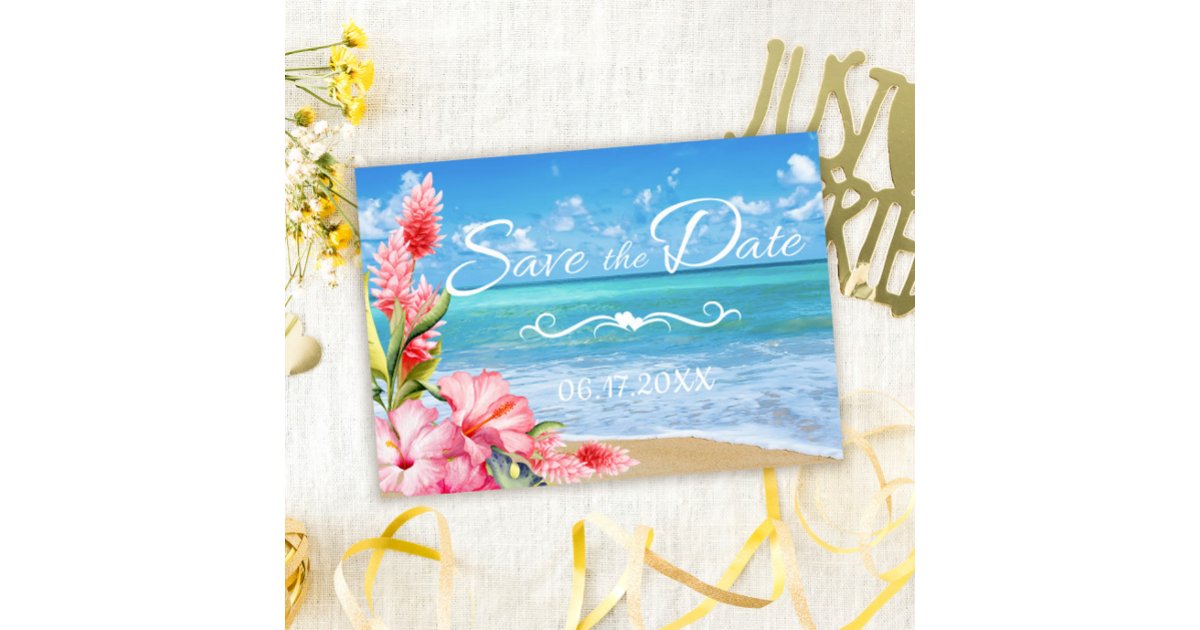 Tropical Floral Beach Wedding Save the Date Invitation | Zazzle