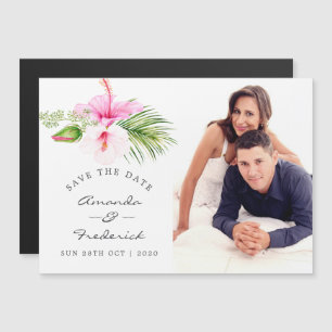 Tropical Floral Beach Wedding Save the Date Magnetic Invitation