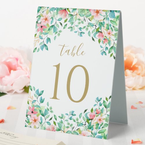 Tropical floral beach wedding table tent sign