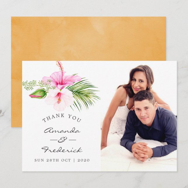 Tropical Floral Beach Wedding Thank You Invitation (Front/Back)