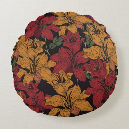 Tropical Floral Beautiful Seamless Pattern Round Pillow