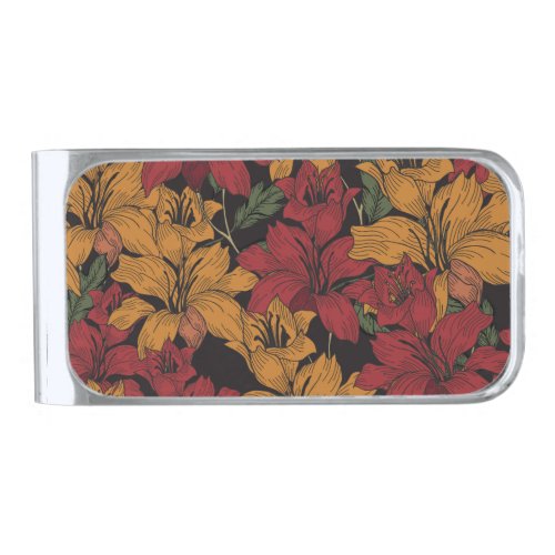 Tropical Floral Beautiful Seamless Pattern Silver Finish Money Clip