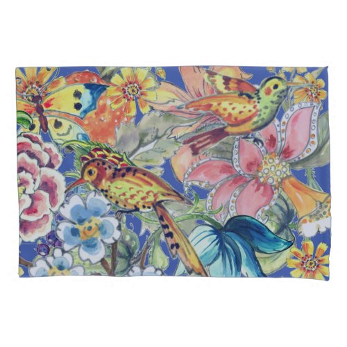 Tropical Floral Bird Butterfly Oriental Colorful Pillow Case