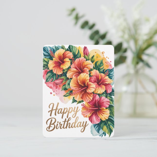 Tropical Floral Birthday Card (Standing Front)