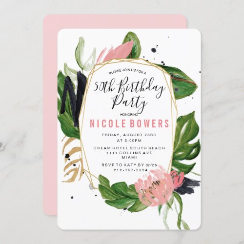 Tropical Floral Birthday Party Invitation