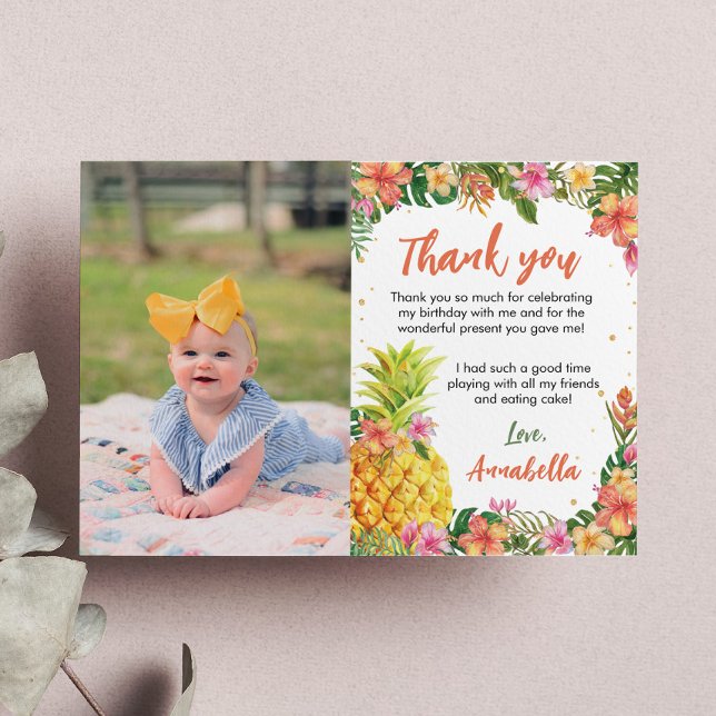 Tropical Floral Birthday Photo Thank You Card (Creator Uploaded)