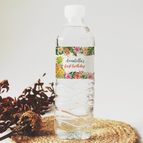 Tropical Floral Birthday Water Bottle Label